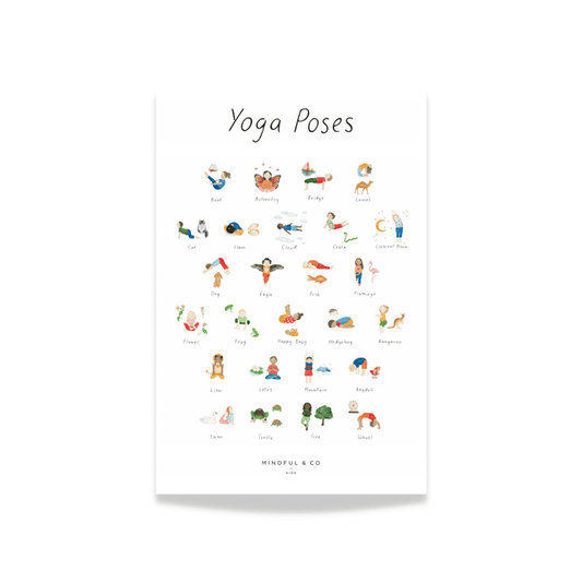 Yoga Poses Print featuring illustrated yoga poses for kids to encourage mindfulness and focus.