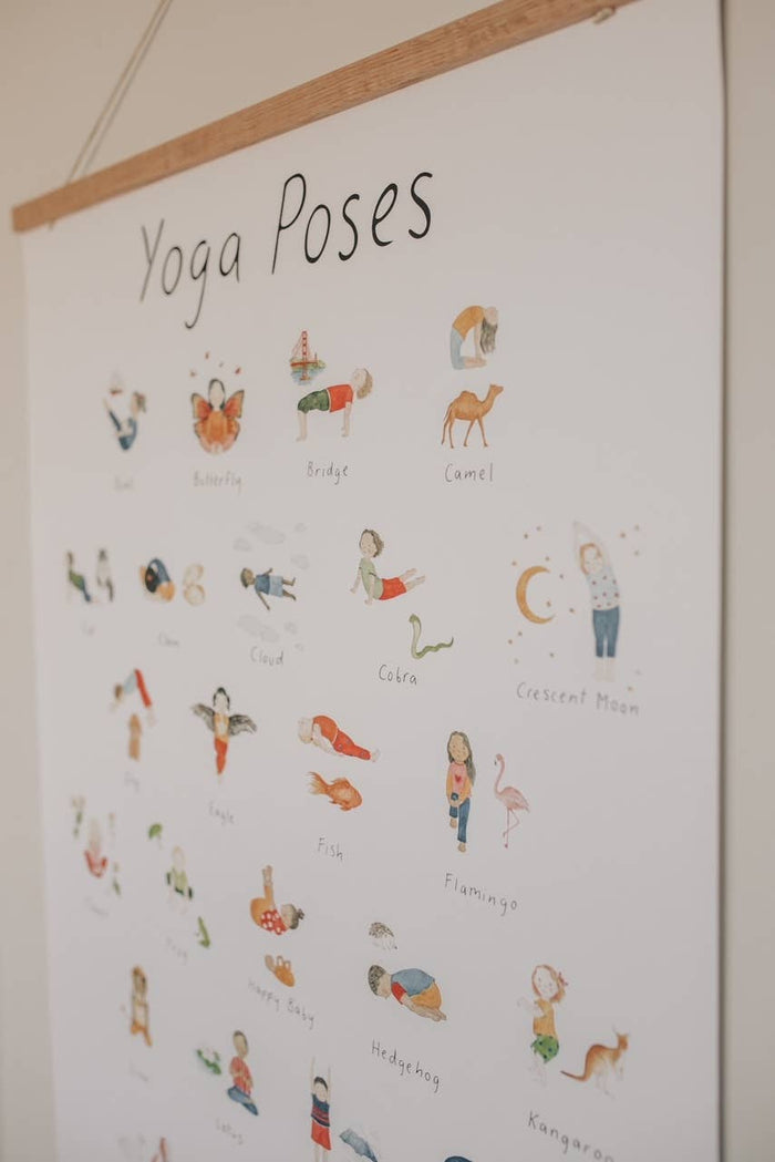 Yoga Poses Print featuring illustrated yoga poses for kids, promoting mindfulness and physical activity.
